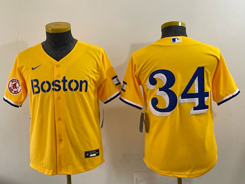 Youth 2025 Boston Red Sox #34 Ortiz yellow Game Nike MLB Jersey 001